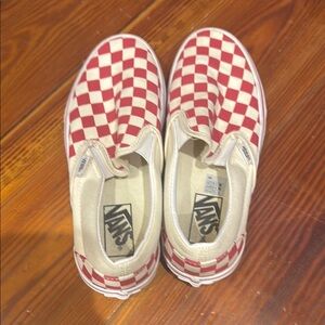 Vans Red and White Checkerboard Slip-On Sneakers